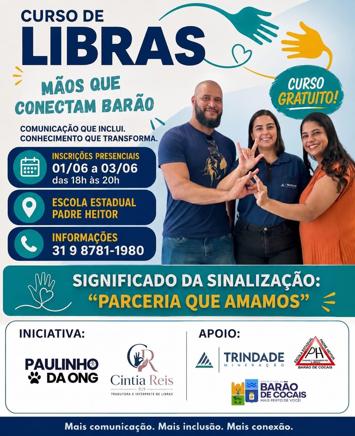 Projeto gratuito de Libras vai oferecer formação para moradores de Barão de Cocais